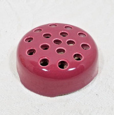 VINTAGE 16-HOLE ROSE MAUVE PINK GLAZED POTTERY FOOTED FLOWER FROG