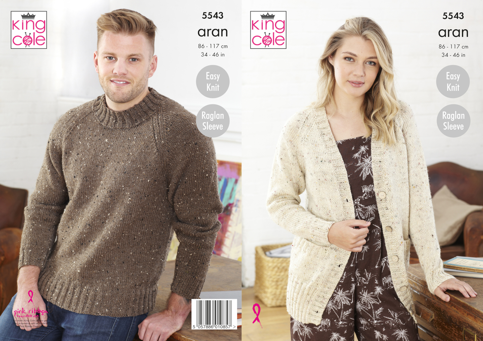 Easy Knit Knitting Pattern Womens Mens Cardigan & Sweater King Cole Aran 5543 - Image 6