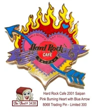 Hard Rock Cafe 2001 Saipan Pink Burning Heart w/ Blue Arrow 8068 HRC Trading Pin