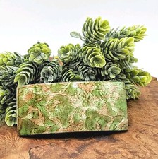 Vintage Made In France Green Brown Snakeskin Spring Clasp Hair Barrette 80's 4"