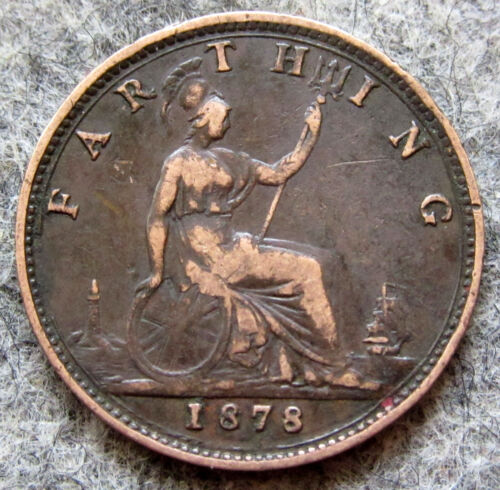 GREAT BRITAIN QUEEN VICTORIA 1878 FARTHING, SEATED BRITANNIA BRONZE km# 753