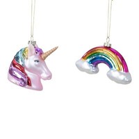 2 StüCk WeihnachtsanhäNger Einhorn Regenbogen 8,5-9 Cm Glas Christbaumschmuck