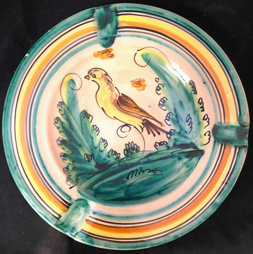 CENICERO PÁJARO TOLEDO PUENTE DEL ARZOBISPO ESPAÑOL DE COLECCIÓN 8,3" PINTADO A MANO c1960 - Imagen 2 de 6