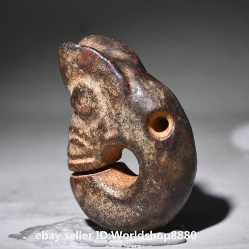 2.4" Chinese Hongshan culture Old Jade Carving Pig Dragon Hook Pendant Amulet - Picture 3 of 4