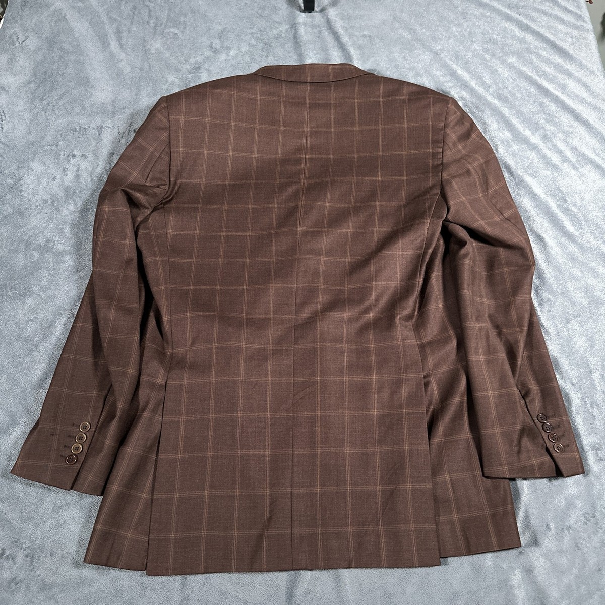 Guy Laroche Sport Coat Mens 42L Brown Wool Windowpane Plaid Luigi