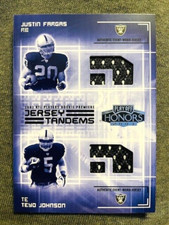 2003 Playoff Honors Justin Fargas Teyo Johnson Rookie RC Dual Jersey Relic Card. rookie card picture