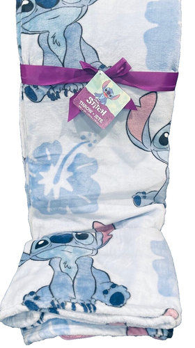 Lilo Stitch Light Blue Hibiscus Flower Plush Disney Throw Blanket (60 x 70) NWT - Picture 6 of 6