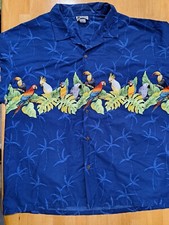 VTG Aloha Republic Hawaiian Shirt Men's 3XL Blue Birds Parrots Macaws Toucans