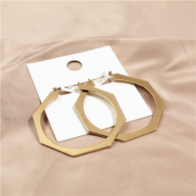 6cm gold coloured gold octagon hoop earrings