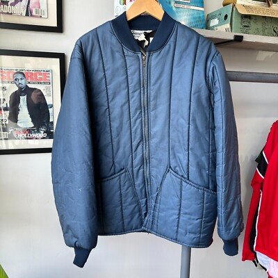 VINTAGE 70s 80s Blank Navy Nylon Liner Bomber Jacket sz L Adult