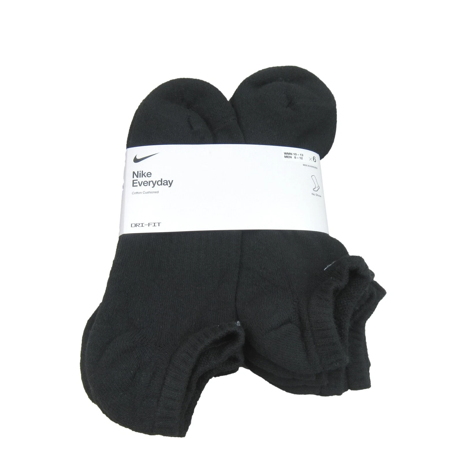Nike Everyday Cushion No Show Socks 6 Pack Mens Size 8-12 Black NEW SX7675-010