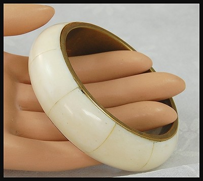 Chunky & Thick Vintage 1960s Brass Inlay Bangle Hippie Bracelet