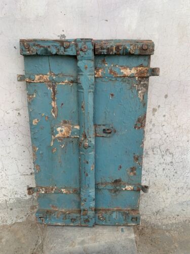 Rare Indian Antique Handcrafted Blue Rustic Window With Latch Wall Hanging Decor - Picture 1 of 7