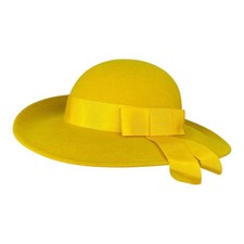 Vintage GEORGE W. BOLLMAN CO. Women's Doeskin Felt Wool Hat Yellow USA Made