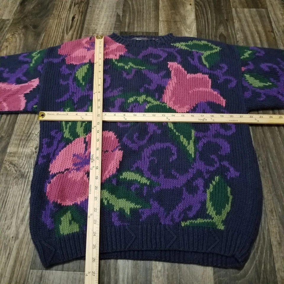 Suéter de lana tejido a mano Woolrich vintage para mujer XL púrpura flores florales Foto 3 de 4