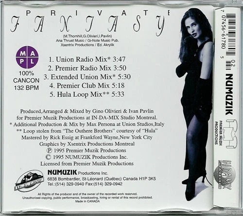 LIA - Private Fantasy 5trk CANADA CD Numuzik EURO HOUSE - Image 2 of 2