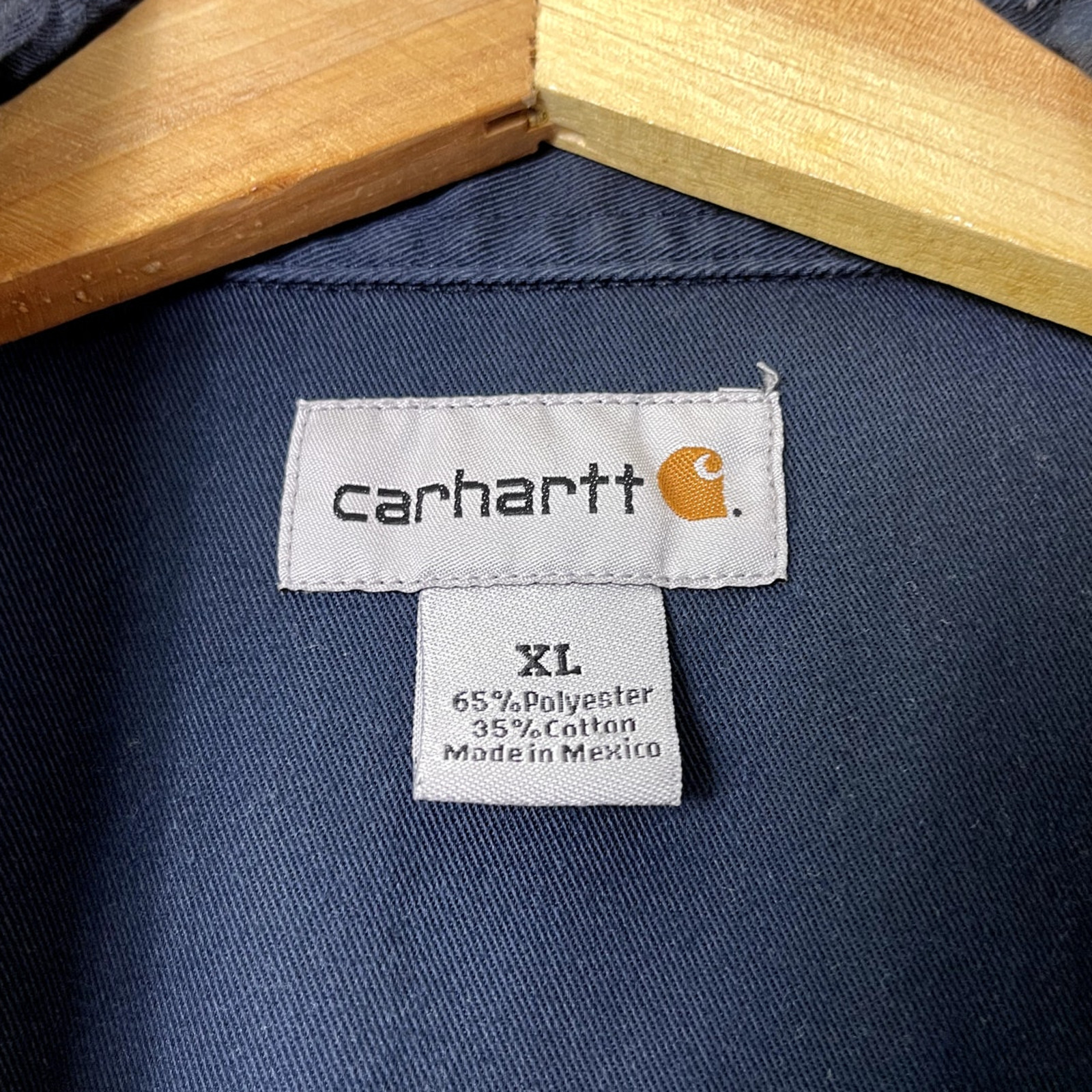 Men's Navy Blue Carhartt Button Up Shirt XL thumbnail 3