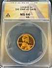 1958-D 1C Lincoln Wheat Penny -ERROR COIN - MS66 - RB - Die Chip at Date - ANACS