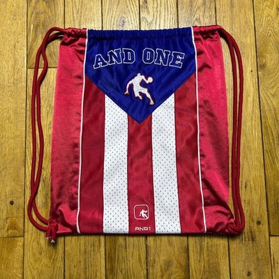 Y2K AND1 Drawstring Backpack Red White Blue Basketball Jersey Cinch Bag