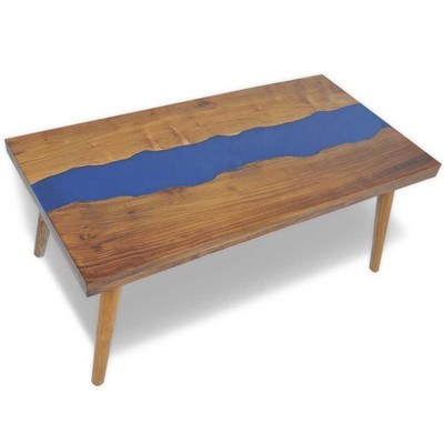 vidaXL Coffee Table, Solid Teak Wood, 39.4''x19.7''x15.8'',  Brown and Blue vida