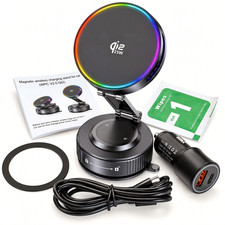 25W Qi2 Fast Wireless Car Charger Magnetic Mount RGB Light w/ 45W Adapter Kit