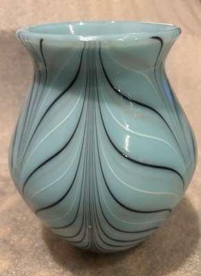 Fenton Glass Dave Fetty Robert Barber Turquoise Pulled Feather Vase Ltd Ed