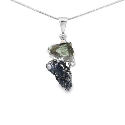 Starborn Moldavite Campo Meteorite Pendant Necklace (22'')