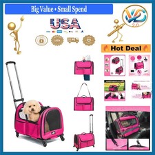 Pink Foldable Pet Carrier with Wheels for Cats  Dogs 21x13x13 Inch