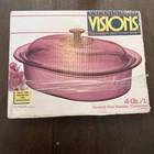 Vintage Corning Ware Cranberry Vision 4 Qt Ribbed Roaster & Pyrex Lid - Open Box