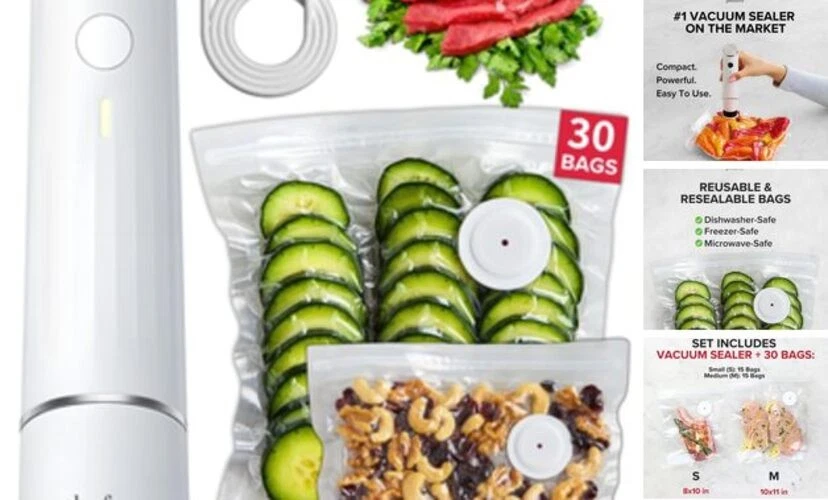 Compact Vacuum Sealer for Food (Vacuum Sealer White Vacuum Sealer + 30 Bags