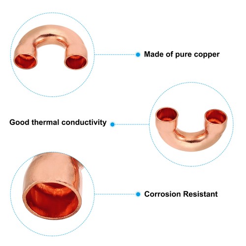 Accesorios de tubería de cobre ID de 5/8 pulgadas, 4 piezas tubo de cobre curvado de retorno de 180 grados - Imagen 3 de 5