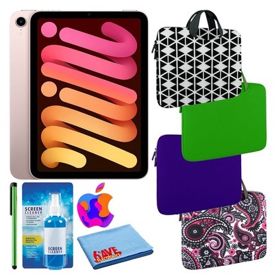 Apple iPad Mini 6 (64GB, Cellular, Pink) Bundle with Zipper Sleeve