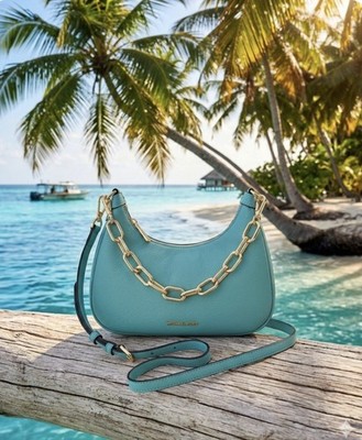 MICHAEL KORS LG ZIP POUCHETTE CROSSBODY  SCHULTER TASCHE LEDER SEAFOAM  NEU