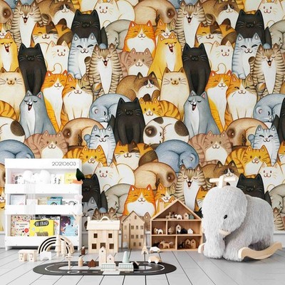 3D Cat Animals Watercolor Pattern Wall Murals Wallpaper Murals Wall Sticker