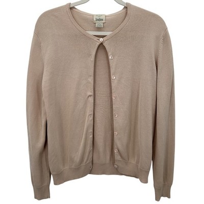 Belford Neiman Marcus Women Tan Apricot 100% Silk Knit Cardigan Sweater Size L