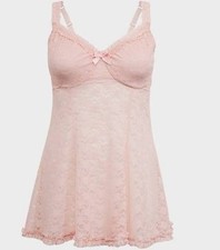 TORRID Womens Light Pink Lace Underwire Babydoll Size 0 NWT MSRP 54.50
