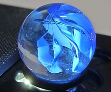 Vtg Blue Cats Eye Marble 6 Vane Transparent Clear Base Player Size