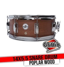 GRIFFIN Snare Drum  Poplar Wood Shell 14 x 5.5 with Flat Hickory PVC  8 Lugs