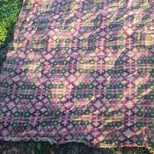 c. 1900 Coverlet Cross Design Green Cranberry Tan #1 Primitive Country Unusual