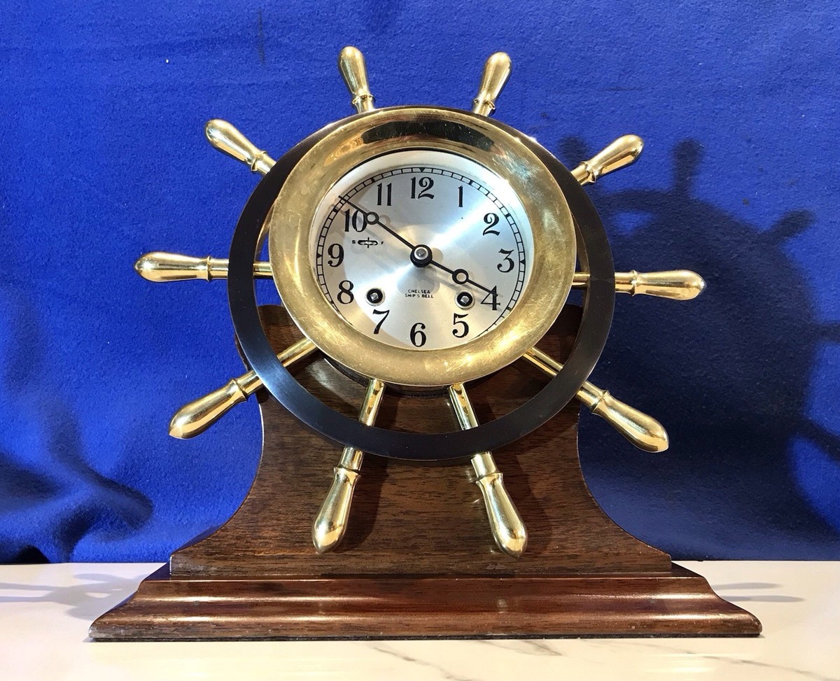 CHELSEA BOSTON SHIP'S WHEEL,BELL STRIKES BRASS,CLOCK & JEWELS | eBay