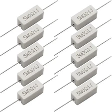 10 PCS 5W 0.1 Ohm 5% Axial Lead Wire Resistors - White Wound Fixed Ceramic Cemen