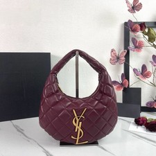 Women's Elegant Burgundy Quilted Hobo Bag, Gold Logo Underarm Handbag