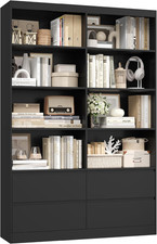 Bookcase Storage Shelves Display Cabinet Drawers Unit Living Room Wood