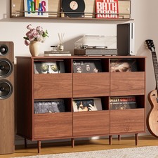 6-Drawer Vinyl Record Player Stand Large Storage Media Console Table Cabinet US