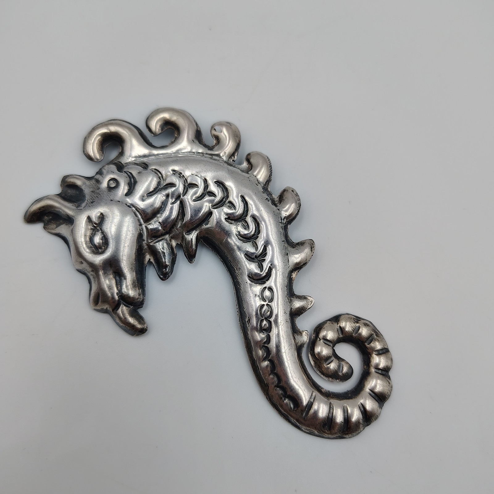 Vintage Silver Repousse Large Statement Seahorse … - image 4