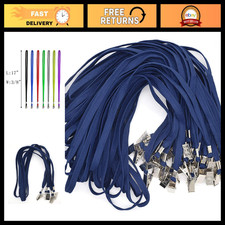 100 Pack Navy Blue Badge Lanyards with Clip - Flat Neck Lanyards for ID Cards