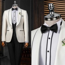 Men's Fashional New White Suit Shawl Lapel 2 Pieces Slim Fit for Formal Wedding