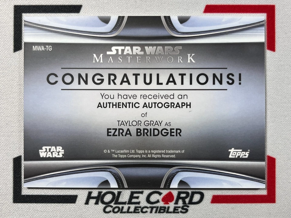 TAYLOR GRAY AS EZRA BRIDGER 2021 Topps Star Wars Masterwork Auto #MWA-TG (1) - Image 2 of 2