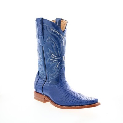 Los Altos Versace Square Toe Teju Lizard Herren Blau Leder Stiefel 38.5