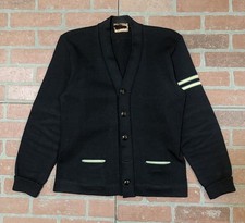 Vintage 40s Dehen Wool Cardigan Mens Small Black Varsity Letterman College